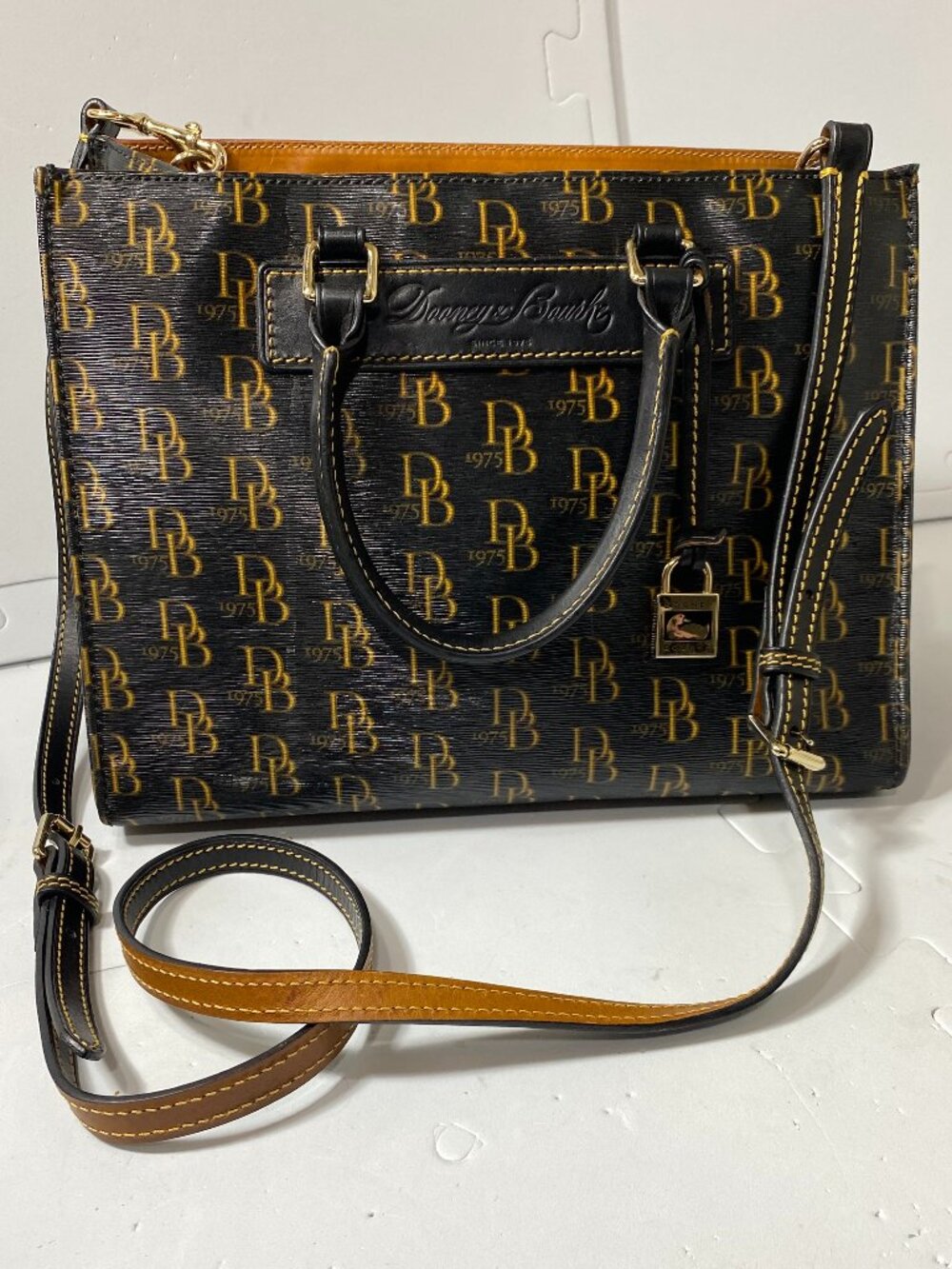 DOONEY & BOURKE 1975 Signature DB Logo Florentine Janine Satchel Bag Black Brown